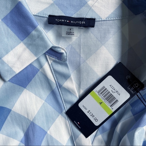 TOMMY HILFIGER NWT Gingham Check Tie Waisted Tiered Dress Size 4  in Blue - Picture 13 of 15